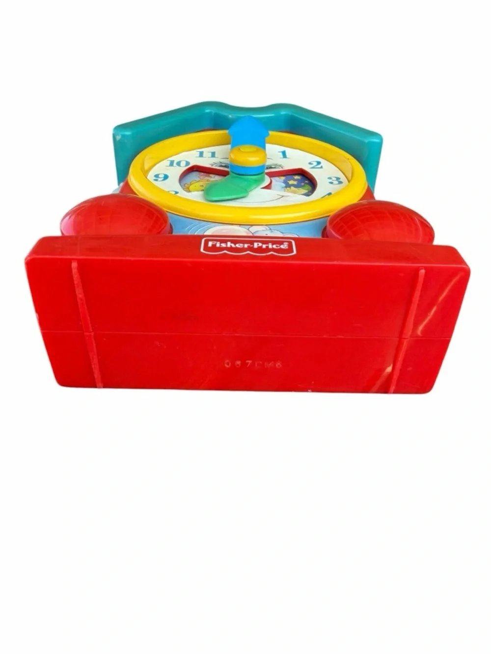 VTG 1994 Fisher-Price Musical Teaching Clock Wind-Up Toy Primary Colors Works!